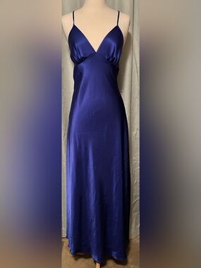 Vintage Shirley of Hollywood Satin maxi Slip dress/gown in Royal Blue